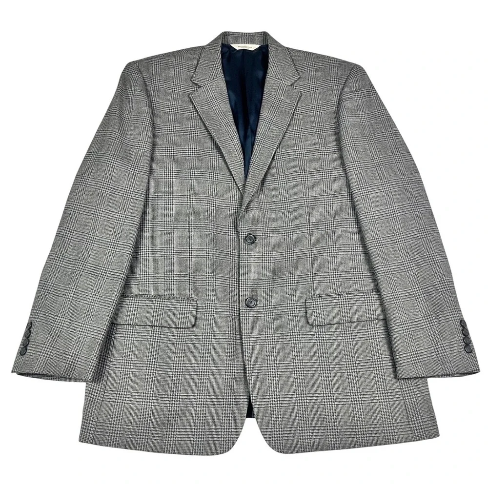 Pronto Uomo Mens 44 Long Glen Check 100% LambsWool Blazer Suit Jacket 2‎ Button